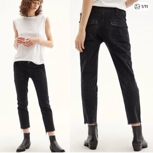 Nilli Lotan Jenna Cropped Raw Edge Black Cordoruy ankle Straight Leg  Pants 0